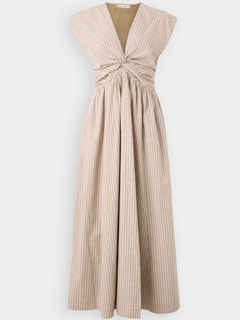 Abercrombie Tan Gingham Twist-Front Maxi Dress| S